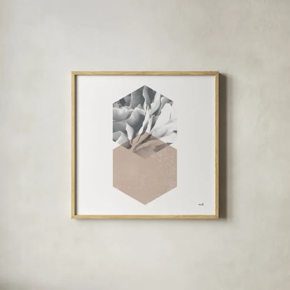 Blossoms IV  Warm v2 by Moira Hershey. Shown in a natural wood glass frame for a timeless modern aesthetic. Available as an archival giclee rolled canvas, fine art paper, or poster print. SKU 58797a.