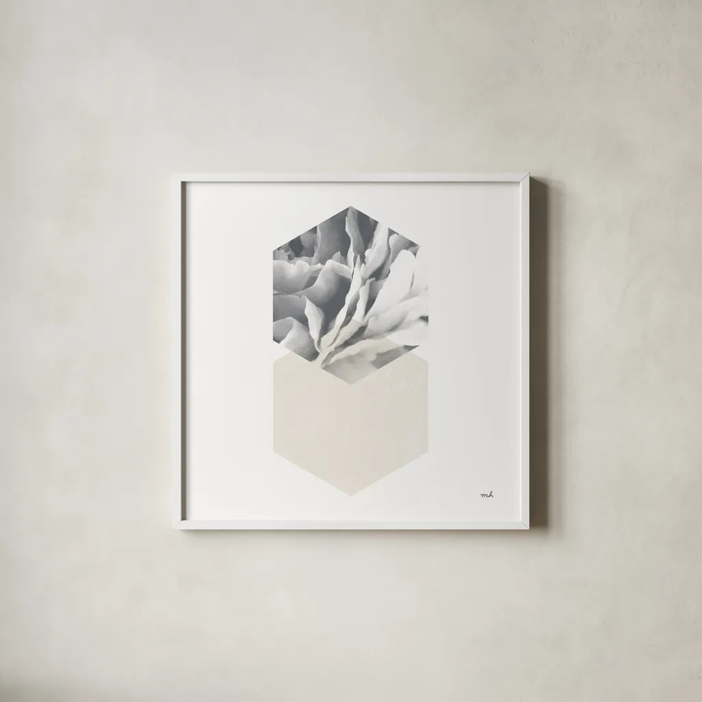 Blossoms IV by Moira Hershey. Shown in a crisp white glass frame for a clean and minimalist style. Available as an archival giclee rolled canvas, fine art paper, or poster print. SKU 53980a.