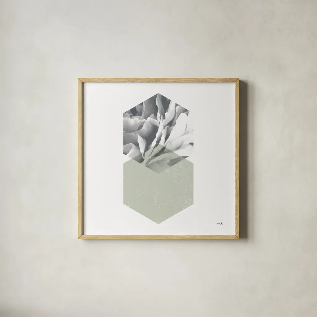 Blossoms IV Warm by Moira Hershey. Shown in a natural wood glass frame for a timeless modern aesthetic. Available as an archival giclee rolled canvas, fine art paper, or poster print. SKU 58715a.