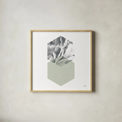 Blossoms IV Warm by Moira Hershey. Shown in a natural wood glass frame for a timeless modern aesthetic. Available as an archival giclee rolled canvas, fine art paper, or poster print. SKU 58715a.