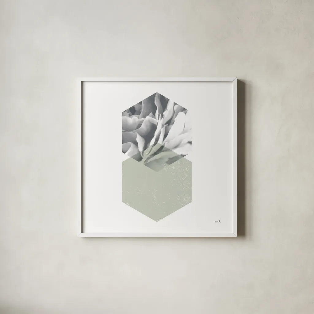 Blossoms IV Warm by Moira Hershey. Shown in a crisp white glass frame for a clean and minimalist style. Available as an archival giclee rolled canvas, fine art paper, or poster print. SKU 58715a.