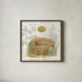 Botanical Nest IV by Moira Hershey. Shown in a sleek black glass frame for a contemporary gallery look. Available as an archival giclee rolled canvas, fine art paper, or poster print. SKU 8386a.