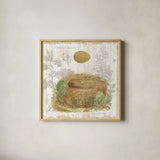Botanical Nest IV by Moira Hershey. Shown in a natural wood glass frame for a timeless modern aesthetic. Available as an archival giclee rolled canvas, fine art paper, or poster print. SKU 8386a.