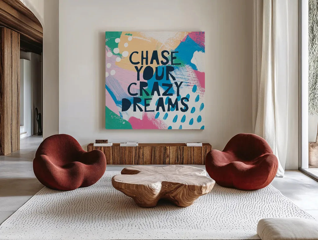 Bright Inspiration I by Moira Hershey. Shown as extra-large giant wall art in a modern living room. Available as an archival giclee rolled canvas, fine art paper, or poster print. SKU 37948a.