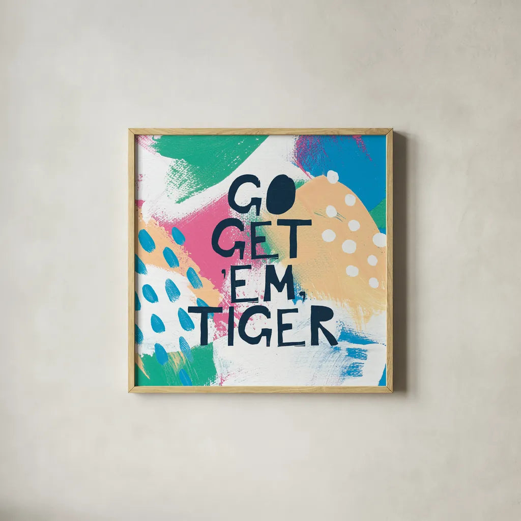 Bright Inspiration II by Moira Hershey. Shown in a natural wood glass frame for a timeless modern aesthetic. Available as an archival giclee rolled canvas, fine art paper, or poster print. SKU 37949a.