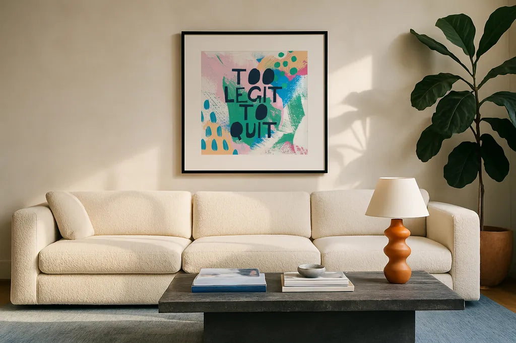 Bright Inspiration III by Moira Hershey. Displayed in a glass frame with matte in a clean modern living room. Available as an archival giclee rolled canvas, fine art paper, or poster print. SKU 37950a.