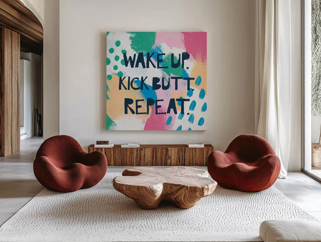 Bright Inspiration IV by Moira Hershey. Shown as extra-large giant wall art in a modern living room. Available as an archival giclee rolled canvas, fine art paper, or poster print. SKU 37951a.