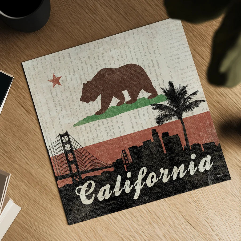 California by Moira Hershey. Shown as a detailed flat fine art print, highlighting archival giclee quality. Available as an archival giclee rolled canvas, fine art paper, or poster print. SKU 16067a.