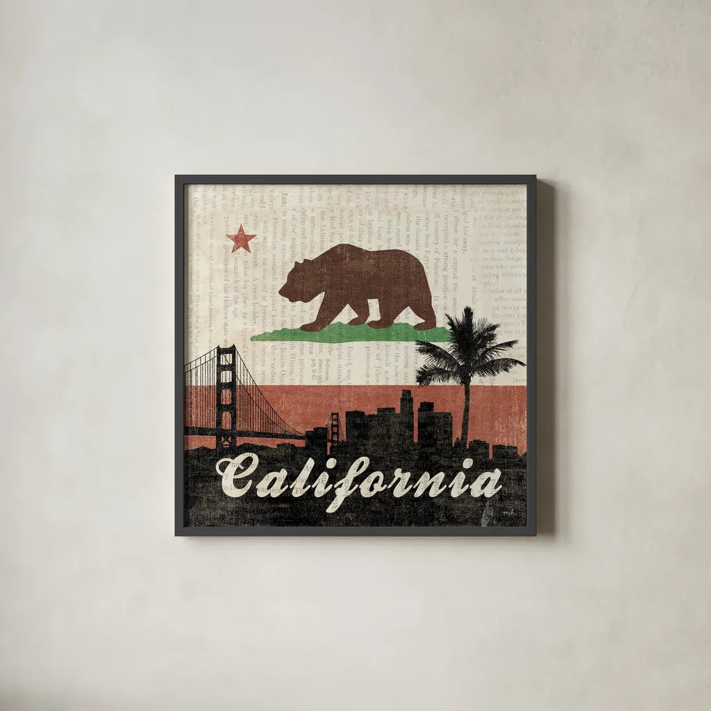 California by Moira Hershey. Shown in a sleek black glass frame for a contemporary gallery look. Available as an archival giclee rolled canvas, fine art paper, or poster print. SKU 16067a.