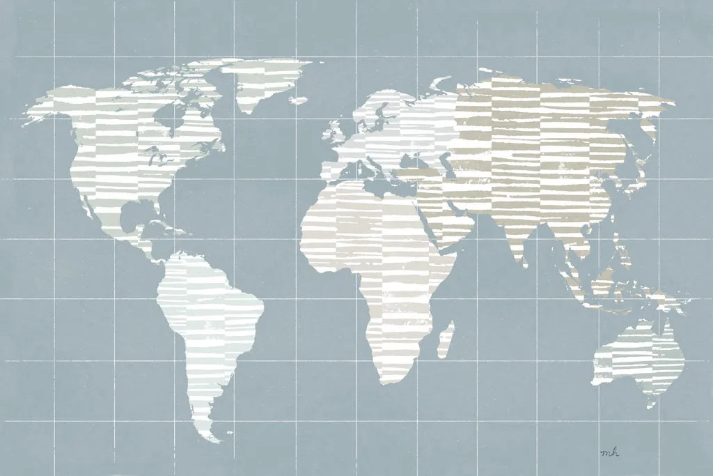 Calm World Map Grid by Moira Hershey. SKU 46934i. Archival Giclee Fine art print for wall decor.