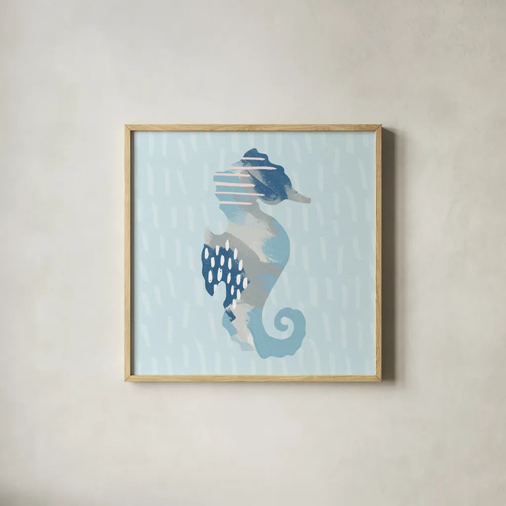 Coastal Cool I by Moira Hershey. Shown in a natural wood glass frame for a timeless modern aesthetic. Available as an archival giclee rolled canvas, fine art paper, or poster print. SKU 38259a.