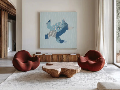 Coastal Cool IV by Moira Hershey. Shown as extra-large giant wall art in a modern living room. Available as an archival giclee rolled canvas, fine art paper, or poster print. SKU 38262a.