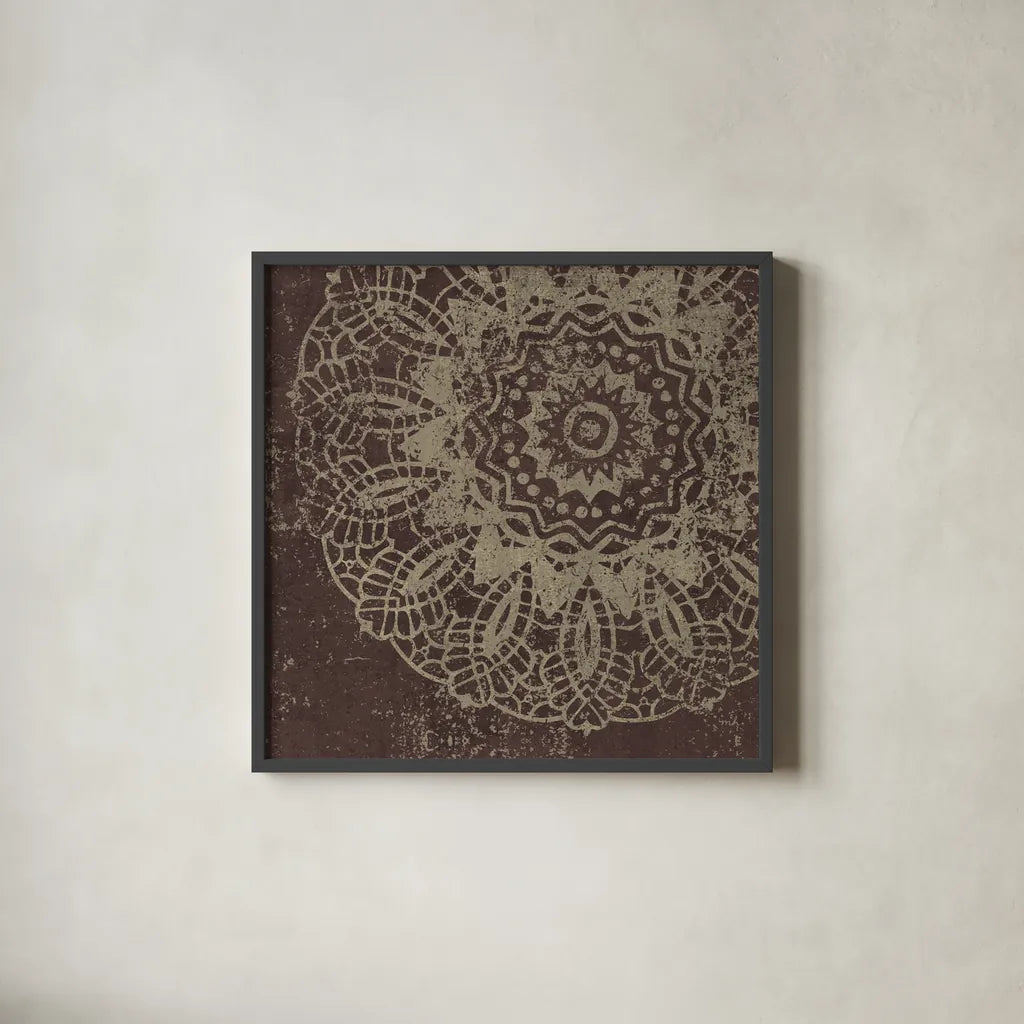 Contemporary Lace I Spice by Moira Hershey. Shown in a sleek black glass frame for a contemporary gallery look. Available as an archival giclee rolled canvas, fine art paper, or poster print. SKU 16402a.
