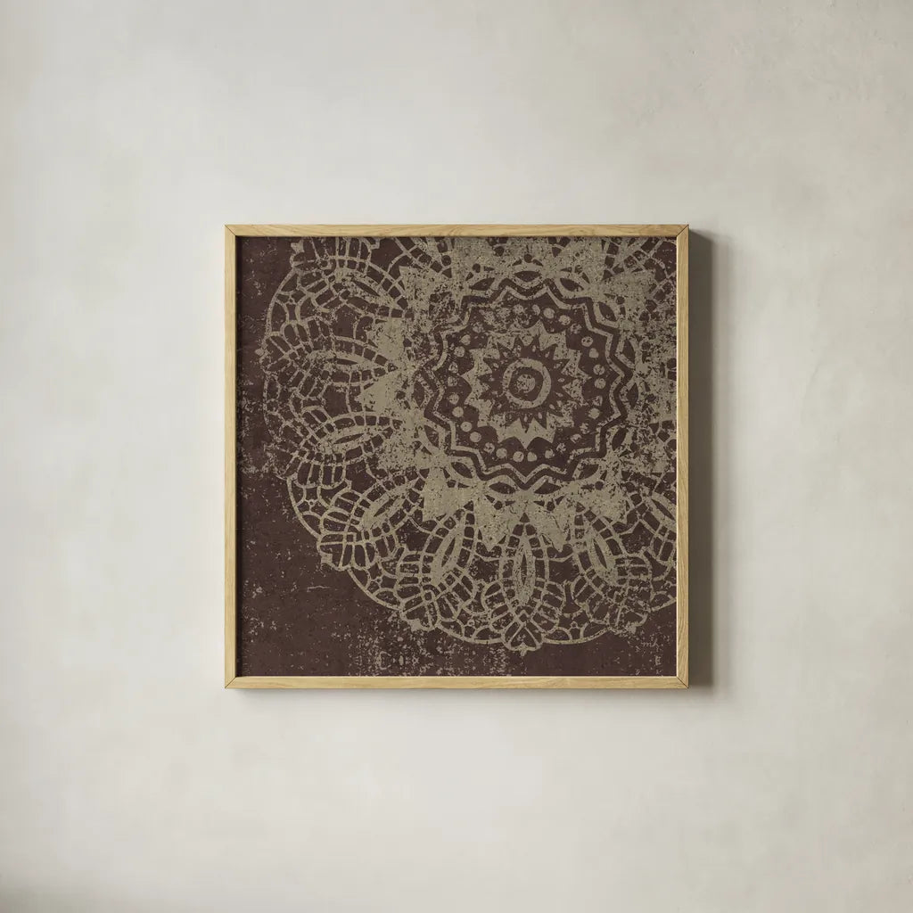 Contemporary Lace I Spice by Moira Hershey. Shown in a natural wood glass frame for a timeless modern aesthetic. Available as an archival giclee rolled canvas, fine art paper, or poster print. SKU 16402a.