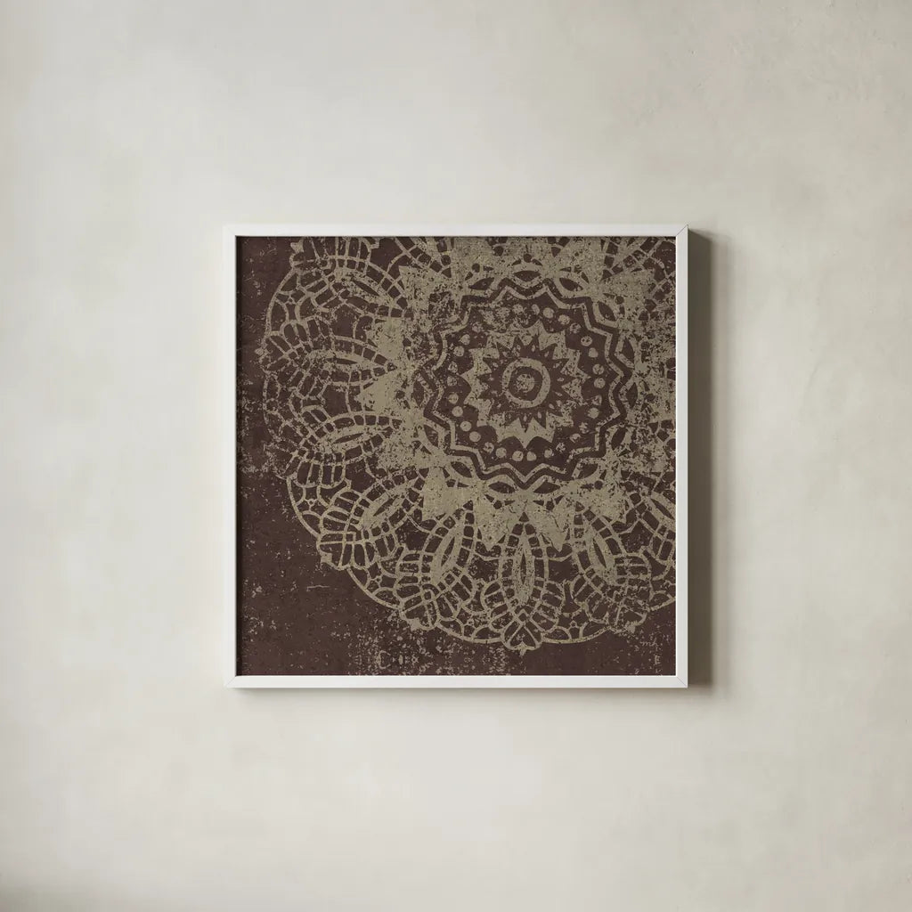 Contemporary Lace I Spice by Moira Hershey. Shown in a crisp white glass frame for a clean and minimalist style. Available as an archival giclee rolled canvas, fine art paper, or poster print. SKU 16402a.