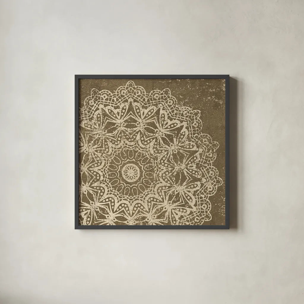 Contemporary Lace II Spice by Moira Hershey. Shown in a sleek black glass frame for a contemporary gallery look. Available as an archival giclee rolled canvas, fine art paper, or poster print. SKU 16403a.