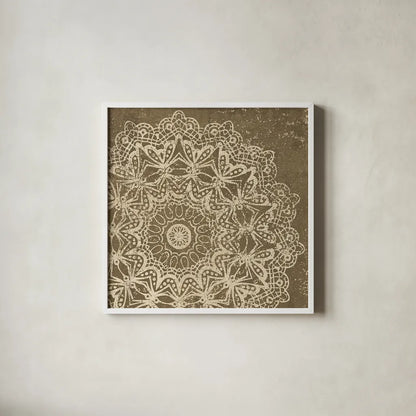 Contemporary Lace II Spice by Moira Hershey. Shown in a crisp white glass frame for a clean and minimalist style. Available as an archival giclee rolled canvas, fine art paper, or poster print. SKU 16403a.
