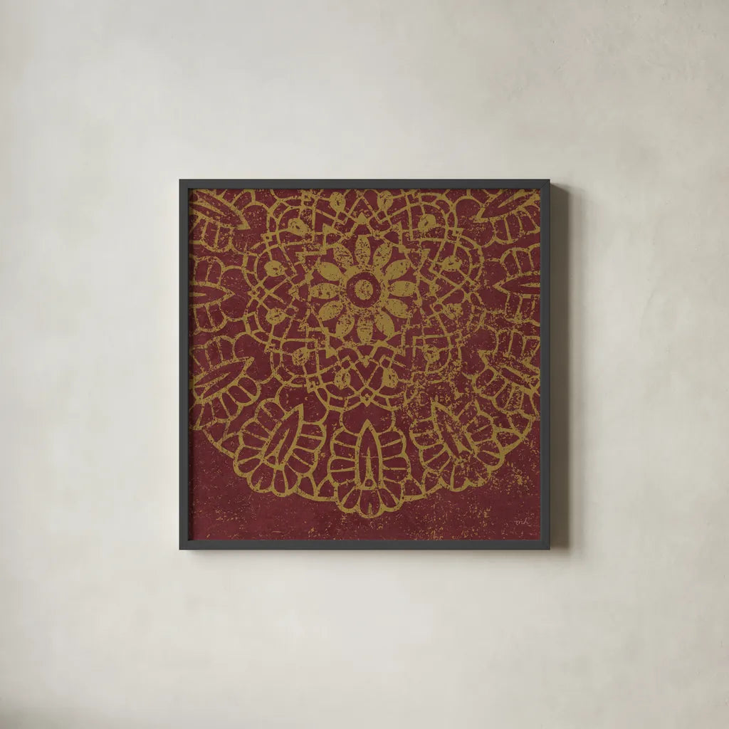 Contemporary Lace III Spice by Moira Hershey. Shown in a sleek black glass frame for a contemporary gallery look. Available as an archival giclee rolled canvas, fine art paper, or poster print. SKU 16407a.