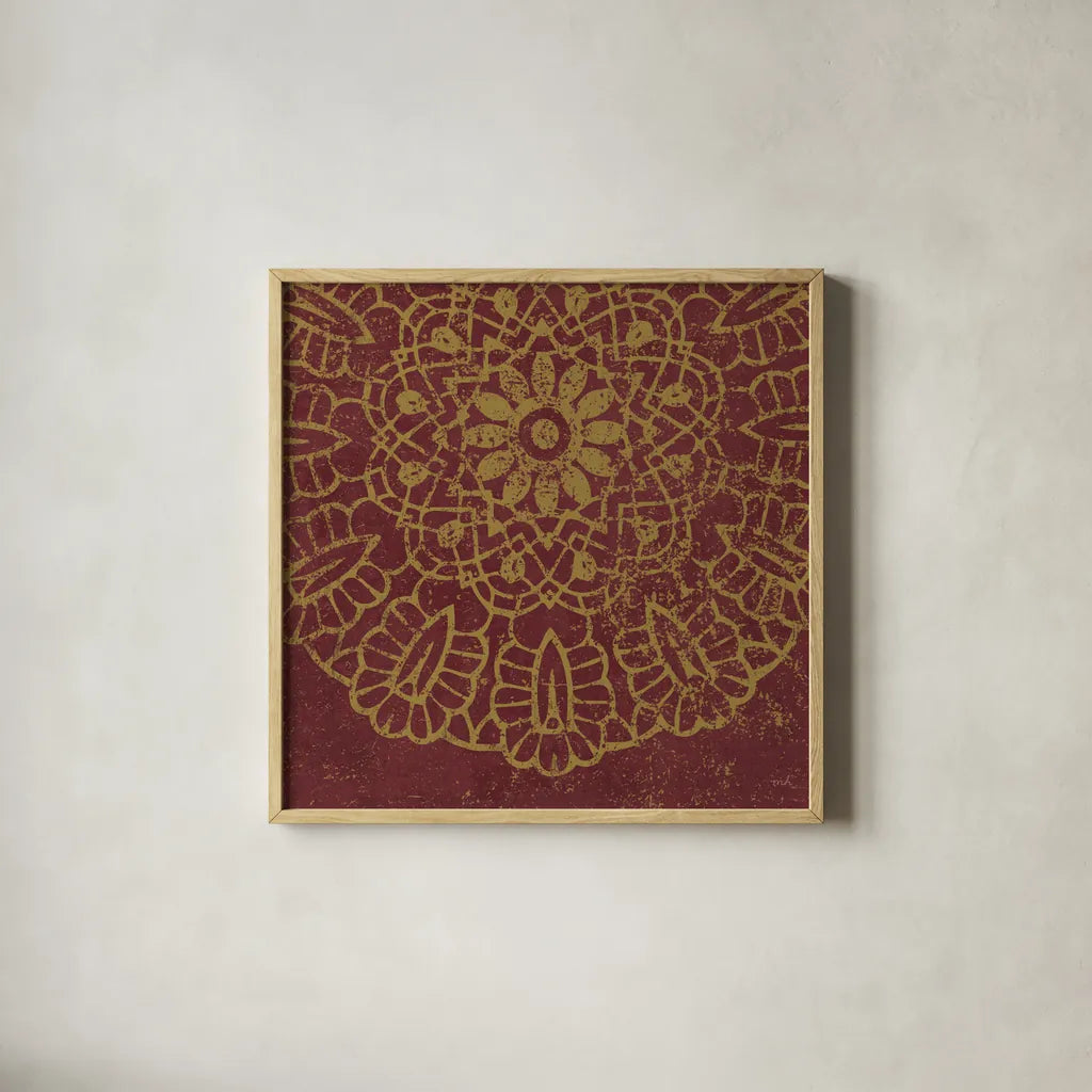 Contemporary Lace III Spice by Moira Hershey. Shown in a natural wood glass frame for a timeless modern aesthetic. Available as an archival giclee rolled canvas, fine art paper, or poster print. SKU 16407a.