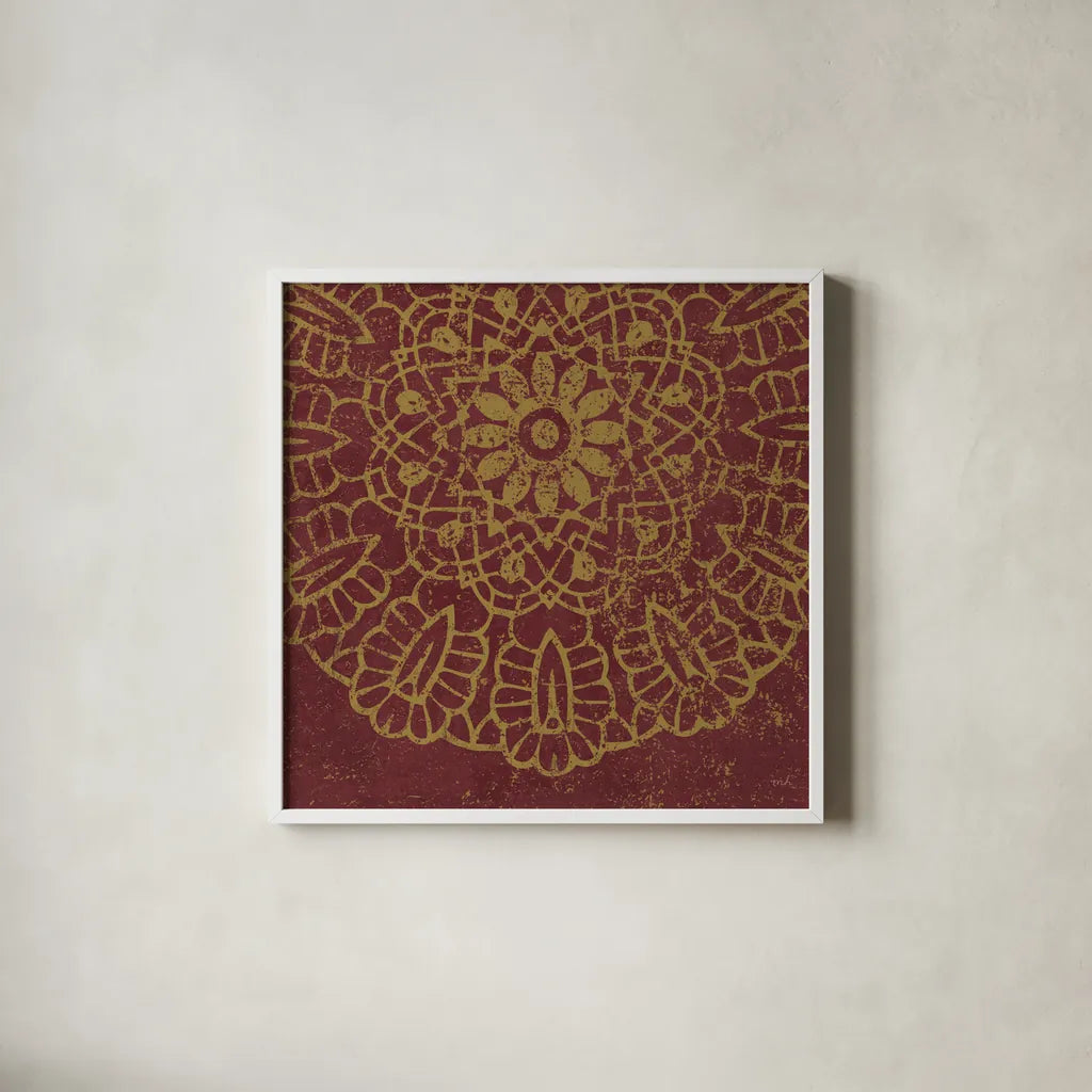 Contemporary Lace III Spice by Moira Hershey. Shown in a crisp white glass frame for a clean and minimalist style. Available as an archival giclee rolled canvas, fine art paper, or poster print. SKU 16407a.