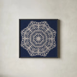 Contemporary Lace Navy I by Moira Hershey. Shown in a sleek black glass frame for a contemporary gallery look. Available as an archival giclee rolled canvas, fine art paper, or poster print. SKU 59364a.