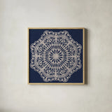 Contemporary Lace Navy I by Moira Hershey. Shown in a natural wood glass frame for a timeless modern aesthetic. Available as an archival giclee rolled canvas, fine art paper, or poster print. SKU 59364a.
