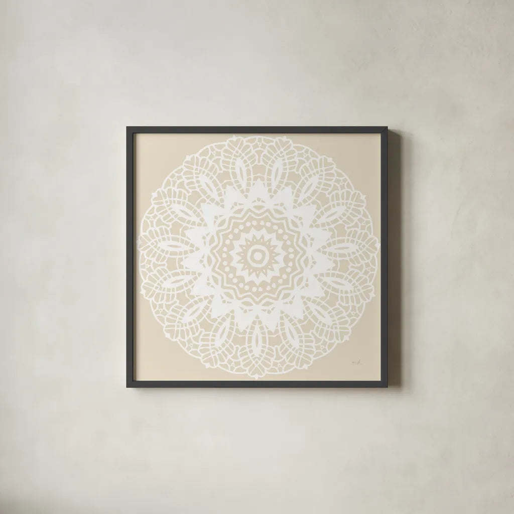 Contemporary Lace Neutral II by Moira Hershey. Shown in a sleek black glass frame for a contemporary gallery look. Available as an archival giclee rolled canvas, fine art paper, or poster print. SKU 43016a.
