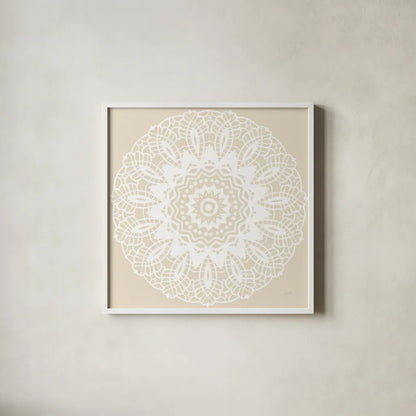 Contemporary Lace Neutral II by Moira Hershey. Shown in a crisp white glass frame for a clean and minimalist style. Available as an archival giclee rolled canvas, fine art paper, or poster print. SKU 43016a.