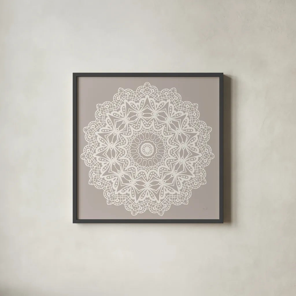 Contemporary Lace Neutral VI by Moira Hershey. Shown in a sleek black glass frame for a contemporary gallery look. Available as an archival giclee rolled canvas, fine art paper, or poster print. SKU 43018a.