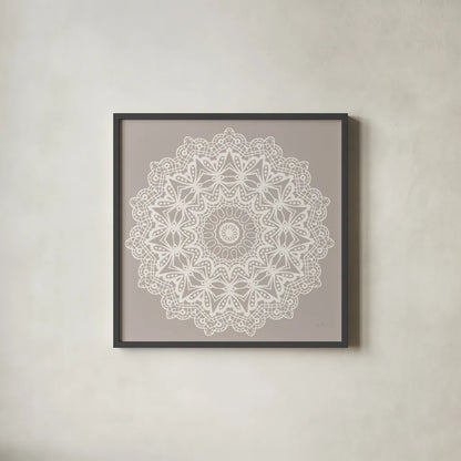 Contemporary Lace Neutral VI by Moira Hershey. Shown in a sleek black glass frame for a contemporary gallery look. Available as an archival giclee rolled canvas, fine art paper, or poster print. SKU 43018a.