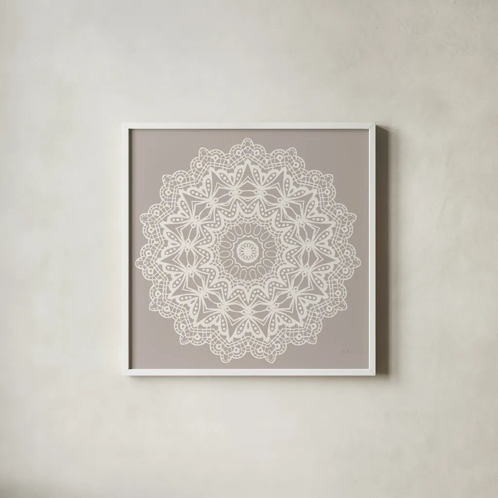 Contemporary Lace Neutral VI by Moira Hershey. Shown in a crisp white glass frame for a clean and minimalist style. Available as an archival giclee rolled canvas, fine art paper, or poster print. SKU 43018a.