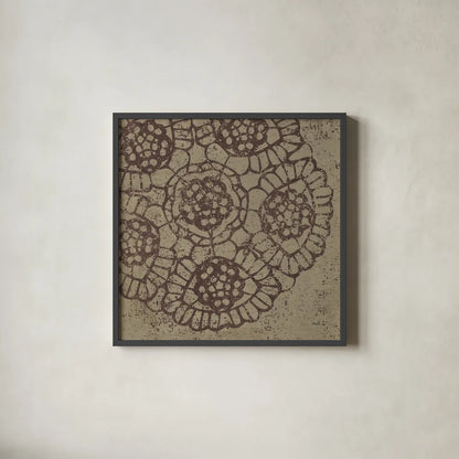 Contemporary Lace V Spice by Moira Hershey. Shown in a sleek black glass frame for a contemporary gallery look. Available as an archival giclee rolled canvas, fine art paper, or poster print. SKU 16406a.