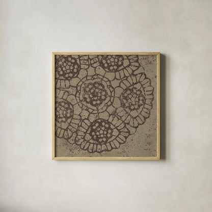Contemporary Lace V Spice by Moira Hershey. Shown in a natural wood glass frame for a timeless modern aesthetic. Available as an archival giclee rolled canvas, fine art paper, or poster print. SKU 16406a.