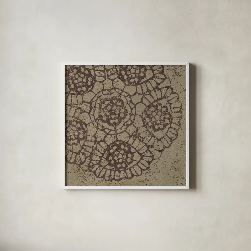 Contemporary Lace V Spice by Moira Hershey. Shown in a crisp white glass frame for a clean and minimalist style. Available as an archival giclee rolled canvas, fine art paper, or poster print. SKU 16406a.