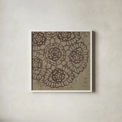 Contemporary Lace V Spice by Moira Hershey. Shown in a crisp white glass frame for a clean and minimalist style. Available as an archival giclee rolled canvas, fine art paper, or poster print. SKU 16406a.