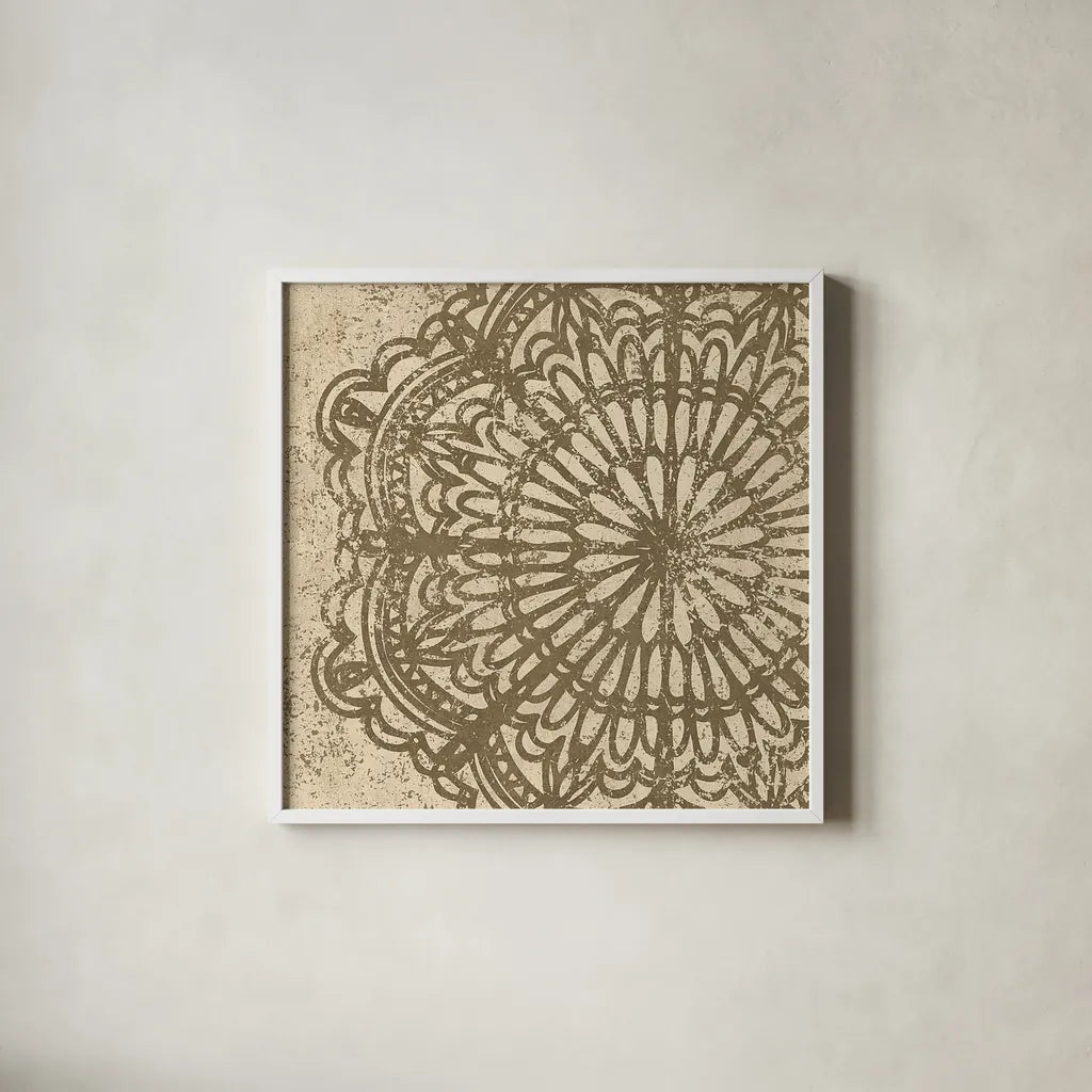 Contemporary Lace VI Spice by Moira Hershey. Shown in a crisp white glass frame for a clean and minimalist style. Available as an archival giclee rolled canvas, fine art paper, or poster print. SKU 16404a.
