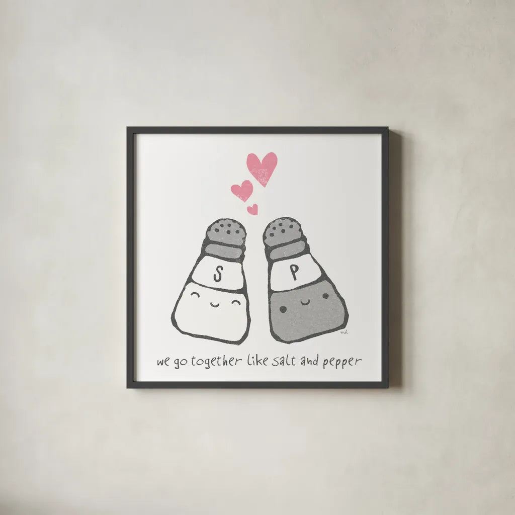 Cute Couples II by Moira Hershey. Shown in a sleek black glass frame for a contemporary gallery look. Available as an archival giclee rolled canvas, fine art paper, or poster print. SKU 18296a.