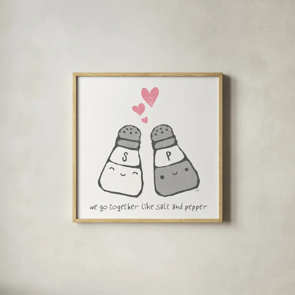Cute Couples II by Moira Hershey. Shown in a natural wood glass frame for a timeless modern aesthetic. Available as an archival giclee rolled canvas, fine art paper, or poster print. SKU 18296a.