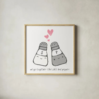 Cute Couples II by Moira Hershey. Shown in a natural wood glass frame for a timeless modern aesthetic. Available as an archival giclee rolled canvas, fine art paper, or poster print. SKU 18296a.
