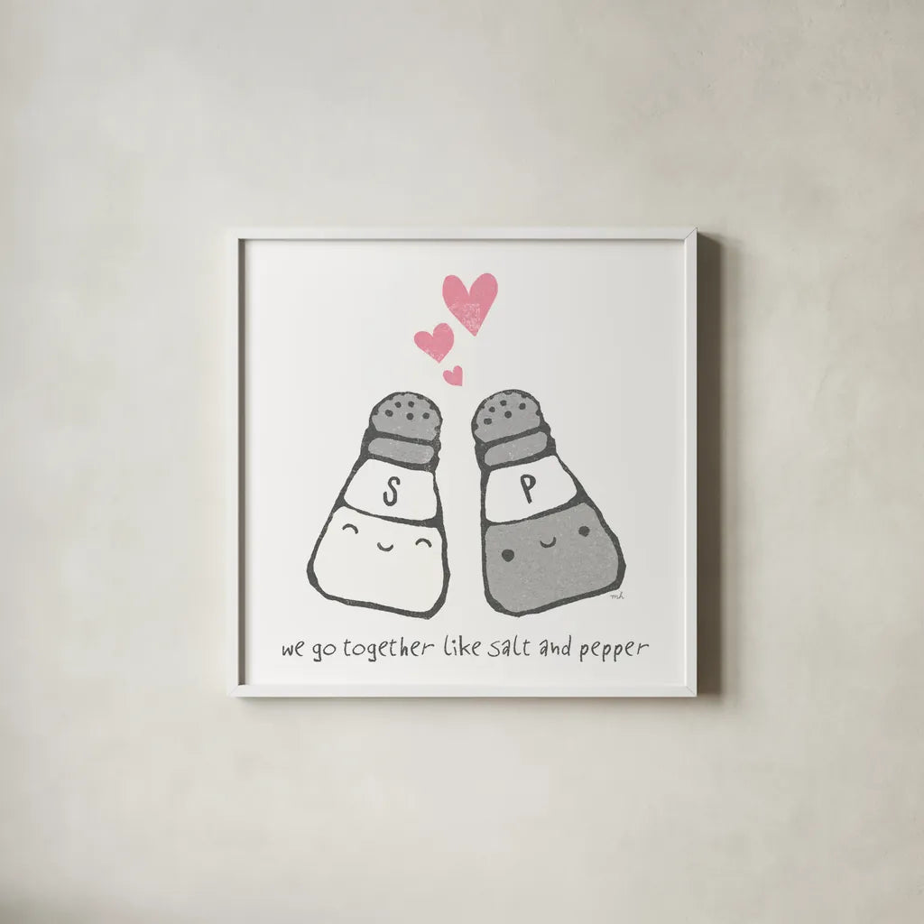 Cute Couples II by Moira Hershey. Shown in a crisp white glass frame for a clean and minimalist style. Available as an archival giclee rolled canvas, fine art paper, or poster print. SKU 18296a.