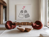 Cute Couples II by Moira Hershey. Shown as extra-large giant wall art in a modern living room. Available as an archival giclee rolled canvas, fine art paper, or poster print. SKU 18296a.