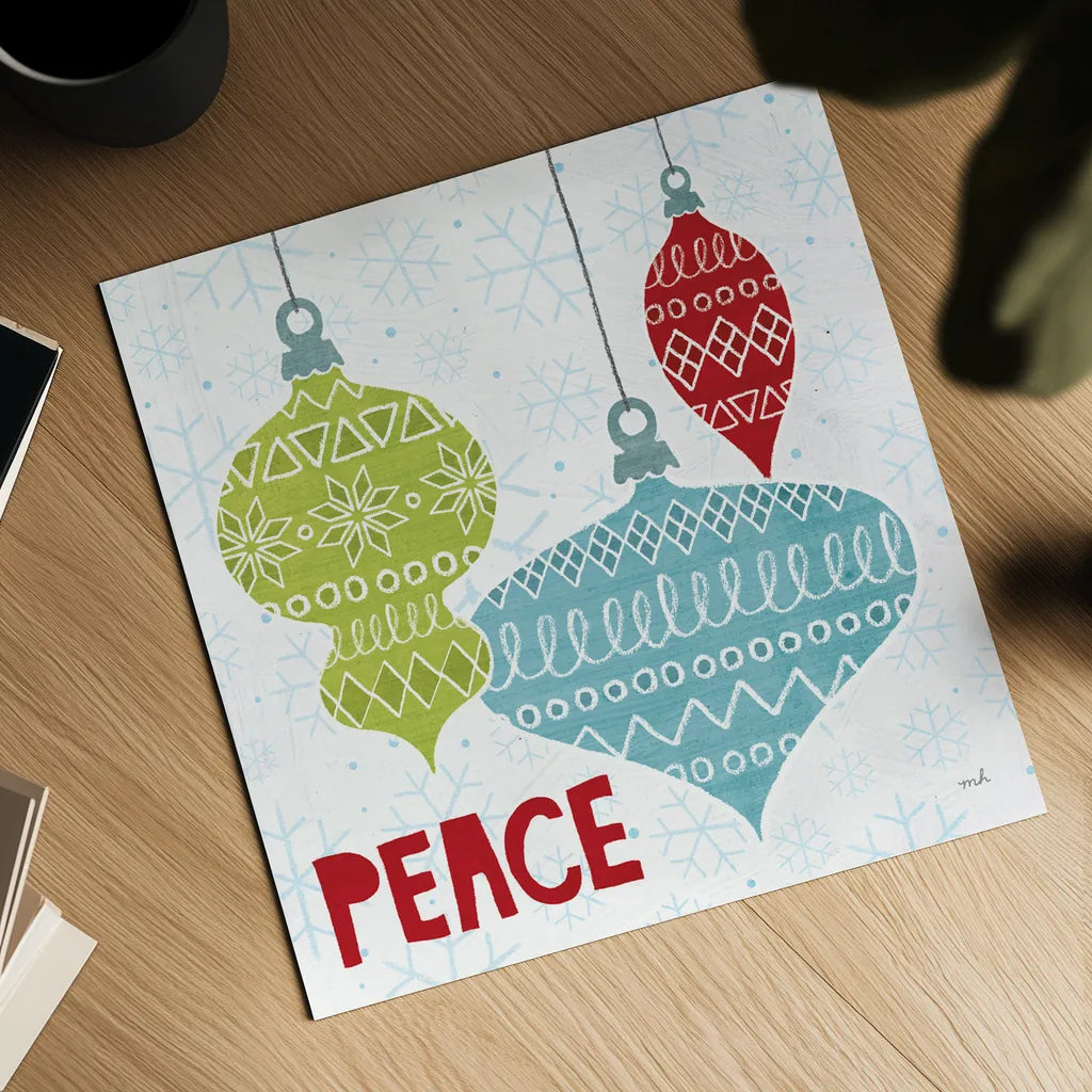 Deck The Halls Red I by Moira Hershey. Shown as a detailed flat fine art print, highlighting archival giclee quality. Available as an archival giclee rolled canvas, fine art paper, or poster print. SKU 38411a.