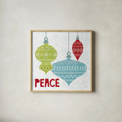 Deck The Halls Red I by Moira Hershey. Shown in a natural wood glass frame for a timeless modern aesthetic. Available as an archival giclee rolled canvas, fine art paper, or poster print. SKU 38411a.