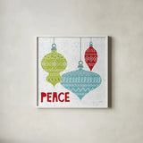 Deck The Halls Red I by Moira Hershey. Shown in a crisp white glass frame for a clean and minimalist style. Available as an archival giclee rolled canvas, fine art paper, or poster print. SKU 38411a.