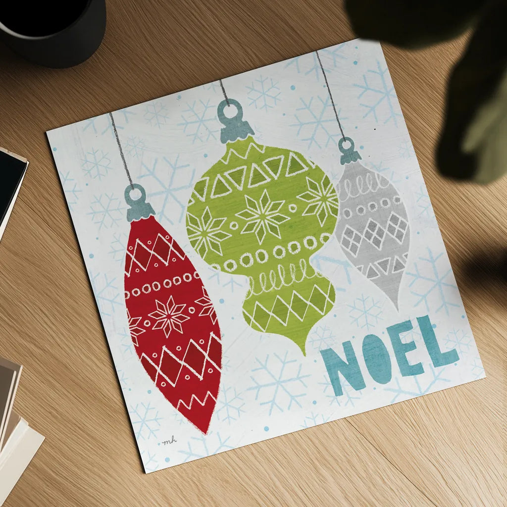 Deck The Halls Red II by Moira Hershey. Shown as a detailed flat fine art print, highlighting archival giclee quality. Available as an archival giclee rolled canvas, fine art paper, or poster print. SKU 38412a.