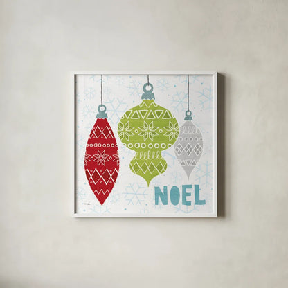 Deck The Halls Red II by Moira Hershey. Shown in a crisp white glass frame for a clean and minimalist style. Available as an archival giclee rolled canvas, fine art paper, or poster print. SKU 38412a.
