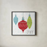 Deck The Halls Red IV by Moira Hershey. Shown in a sleek black glass frame for a contemporary gallery look. Available as an archival giclee rolled canvas, fine art paper, or poster print. SKU 38414a.