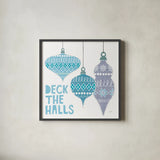 Deck the Halls III White by Moira Hershey. Shown in a sleek black glass frame for a contemporary gallery look. Available as an archival giclee rolled canvas, fine art paper, or poster print. SKU 65493a.