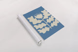 Delighted I Blue Vertical by Moira Hershey. shown as a rolled paper print. Available as archival giclee rolled canvas, fine art paper, or poster print. SKU 80716h.