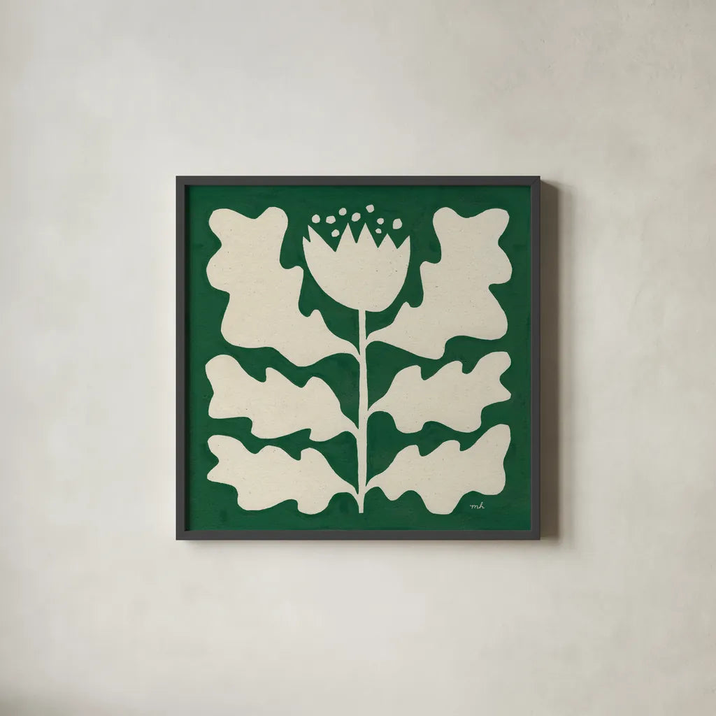 Delighted I Emerald by Moira Hershey. Shown in a sleek black glass frame for a contemporary gallery look. Available as an archival giclee rolled canvas, fine art paper, or poster print. SKU 80198a.